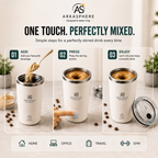 ARKASPHERE - Self Stirring Travel Mug showing one-touch mixing process