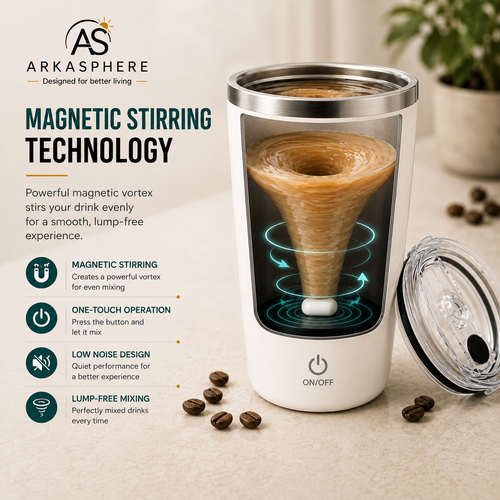 ARKASPHERE - Self Stirring Travel Mug demonstrating magnetic stirring technology
